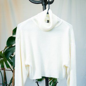 Off-White Cowl-Neck Turtle Neck Crop Sweater